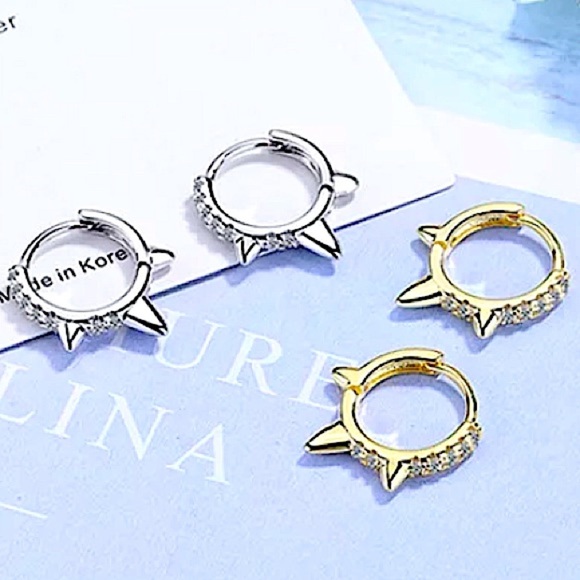 18K GOLD PLATED SPIKED ZIRCON HOOP EARRINGS - Picture 3 of 4